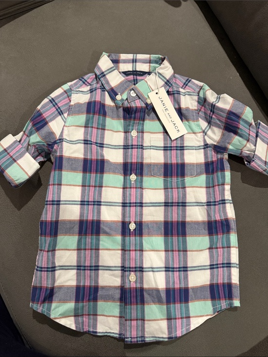 Janie and Jack Other - Janie and Jack Mint, Navy & Pink Plaid Button-Down Shirt